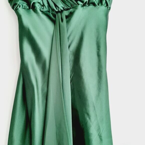 MARINA | Satin Empire Waist Front Drape Maxi Dress Green Sz 6 - Picture 4 of 16